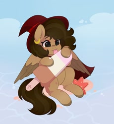Size: 2868x3120 | Tagged: safe, artist:yomechka, oc, oc only, oc:hazelnut brew, pegasus, pony, :3, ear piercing, earring, eyeshadow, food, hat, high res, ice cream, jewelry, licking, makeup, pegasus oc, piercing, popsicle, solo, there are no thoughts between those eyes, tongue out, water, witch, witch hat, ych result
