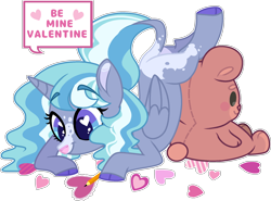 Size: 2084x1543 | Tagged: safe, artist:rickysocks, oc, oc only, alicorn, pony, base used, female, heart, holiday, mare, plushie, simple background, solo, teddy bear, transparent background, valentine, valentine's day