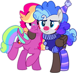 Size: 2937x2779 | Tagged: safe, artist:rickysocks, oc, oc only, bat pony, pegasus, pony, base used, clothes, clown, clown makeup, duo, female, high res, mare, simple background, socks, striped socks, transparent background