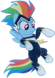 Size: 619x871 | Tagged: safe, artist:pascalmulokozi2, edit, edited screencap, screencap, rainbow dash, zapp, pegasus, pony, g4, power ponies (episode), background removed, female, flying, frown, jewelry, looking down, mare, necklace, not a vector, power ponies, simple background, solo, spread wings, transparent background, wings