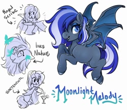 Size: 3129x2700 | Tagged: safe, artist:opalacorn, oc, oc only, oc:moonlight melody, bat pony, butterfly, pony, alcohol, bat pony oc, butterfly on nose, female, heart, heart eyes, high res, insect on nose, mare, martini glass, quill, scroll, simple background, solo, white background, wingding eyes