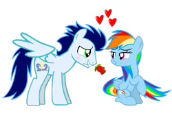 Size: 3464x2426 | Tagged: safe, artist:mlplary6, rainbow dash, soarin', pegasus, pony, g4, blushing, boyfriend and girlfriend, duo, female, flower, heart, high res, looking at each other, looking at someone, male, mare, rose, ship:soarindash, shipping, simple background, sitting, smiling, smiling at each other, stallion, straight, transparent background, vector