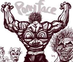 Size: 2635x2220 | Tagged: safe, artist:ja0822ck, oc, human, pony, back, crossover, flexing, grappler baki, high res, wat, yujiro hanma