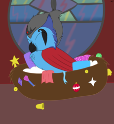 Size: 2727x2947 | Tagged: safe, oc, oc:stolas, bird, demon, original species, owl, g5, my little pony: a new generation, my little pony: make your mark, bell, christmas ornament, decoration, high res, nest, ornament, ornaments, solo, stained glass