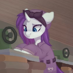 Size: 2000x2000 | Tagged: safe, artist:melodylibris, rarity, pony, unicorn, g4, alternate hairstyle, alternate timeline, crystal war timeline, curved horn, female, high res, horn, mare, pixel art, rarity the riveter, sewing machine, solo