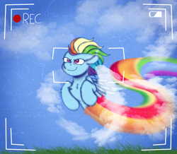 Size: 2776x2422 | Tagged: safe, artist:bluemoon, rainbow dash, pegasus, pony, g4, camera shot, flying, high res, rainbow trail, solo, sonic rainboom