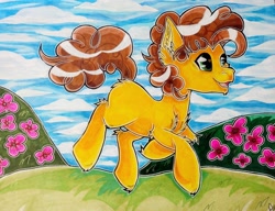 Size: 3258x2500 | Tagged: safe, artist:annuthecatgirl, cheese sandwich, earth pony, pony, g4, chest fluff, commission, ear fluff, high res, male, mixed media, solo, stallion, traditional art