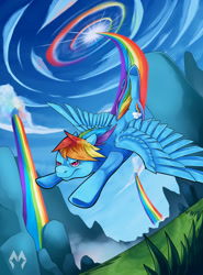 Size: 1280x1728 | Tagged: safe, artist:maydrxe, rainbow dash, pegasus, pony, g4, female, flying, solo, sonic rainboom