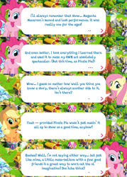 Size: 2048x2862 | Tagged: safe, gameloft, applejack, fluttershy, pinkie pie, earth pony, pegasus, pony, g4, my little pony: magic princess, applejack's hat, cowboy hat, dialogue, dialogue box, english, event, female, hat, high res, mare, speech bubble, spread wings, text, wings