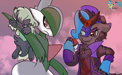 Size: 3528x2160 | Tagged: safe, artist:brainiac, oc, oc:heccin pepperino, cat, floragato, gallade, kirin, cloven hooves, crossover, female, high res, mare, pokémon, trio