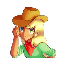 Size: 1200x1066 | Tagged: safe, artist:andromedasparkz, applejack, human, g4, bandana, cowboy hat, cowgirl, cute, female, hat, humanized, jackabetes, looking at you, simple background, solo, stetson, white background