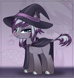 Size: 1280x1348 | Tagged: safe, artist:emperor-anri, oc, oc only, earth pony, pony, g4, cape, clothes, earth pony oc, female, frown, hat, leonine tail, mare, scarf, tail, witch hat