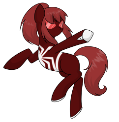 Size: 2379x2460 | Tagged: safe, artist:hayley566, earth pony, pony, alternate universe, female, high res, male, mare, marvel, mary jane watson, ponified, raised hoof, simple background, solo, spandex, spider-man, spider-woman, superhero, superhero costume, transparent background
