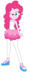 Size: 1800x4273 | Tagged: safe, artist:gmaplay, pinkie pie, human, equestria girls, equestria girls specials, g4, my little pony equestria girls: better together, my little pony equestria girls: rollercoaster of friendship, clothes, cutie mark on clothes, determined smile, eyebrows, geode of sugar bombs, hairband, jewelry, magical geodes, necklace, pantyhose, rah rah skirt, raised eyebrow, shoes, simple background, skirt, solo, tank top, transparent background