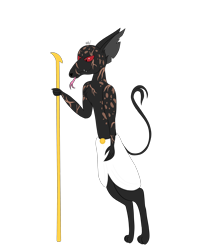 Size: 2822x3545 | Tagged: safe, artist:madtown97, oc, oc:set, original species, burn marks, clothes, egypt, egyptian, eye scar, facial scar, forked tongue, high res, loincloth, mythology, oc villain, scar, simple background, skirt, solo, staff, tongue out, torn ear, transparent background