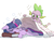 Size: 2724x2121 | Tagged: safe, artist:fuyugi, spike, twilight sparkle, alicorn, dragon, pony, g4, blanket, book, cup, cute, duo, eyes closed, female, floppy ears, folded wings, high res, horn, lying down, male, mare, one eye closed, open mouth, prone, simple background, sleeping, spikabetes, teacup, tucking in, twiabetes, twilight sparkle (alicorn), white background, wings