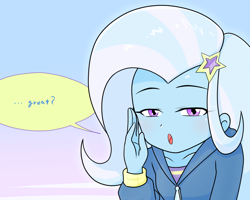 Size: 1374x1101 | Tagged: safe, artist:batipin, trixie, human, equestria girls, g4, female, looking at you, open mouth, solo, speech bubble, talking to viewer