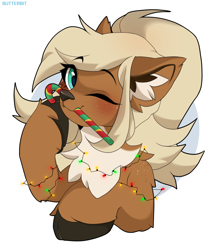 Size: 1200x1400 | Tagged: safe, alternate character, alternate version, artist:butterbit, deer, deer pony, original species, pony, candy, candy cane, christmas, christmas lights, cute, food, holiday, simple background, smiling, solo, white background