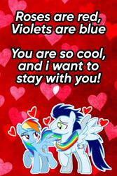 Size: 720x1076 | Tagged: safe, artist:mlplary6, rainbow dash, soarin', pegasus, pony, g4, boyfriend and girlfriend, female, heart, looking at each other, looking at someone, love, male, mare, ship:soarindash, shipping, smiling, smiling at each other, stallion, straight, text