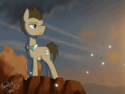 Size: 1000x750 | Tagged: safe, artist:hauntedtuba, doctor whooves, time turner, earth pony, pony, g4, animated, bowtie, loop, male, no sound, signature, solo, stallion, sunset, wave, webm, windswept mane