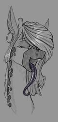 Size: 650x1350 | Tagged: safe, artist:stray prey, oc, oc only, oc:lovelace filigree, giraffe, barely pony related, bust, eyes closed, long tongue, portrait, solo, teeth, tongue out