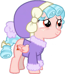 Size: 358x407 | Tagged: safe, edit, edited screencap, editor:pascalmulokozi2, screencap, cozy glow, pegasus, pony, frenemies (episode), g4, background removed, clothes, female, filly, foal, not a vector, simple background, solo, transparent background, winter outfit