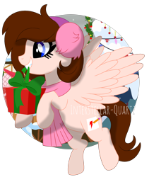 Size: 2578x3048 | Tagged: safe, artist:interstellar-quartz, oc, oc only, oc:breanna, pegasus, pony, clothes, earmuffs, female, high res, mare, present, scarf, simple background, solo, transparent background