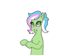 Size: 730x539 | Tagged: safe, artist:nismorose, oc, oc:anon, oc:filly anon, blushing, ear fluff, female, filly, mare, pride, pride flag, simple background, transgender, transgender pride flag, white background