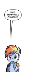 Size: 572x1334 | Tagged: safe, artist:tony fleecs, idw, rainbow dash, pegasus, pony, friends forever #31, g4, my little pony: friends forever, spoiler:comic, dialogue, female, mare, simple background, solo, speech bubble, white background