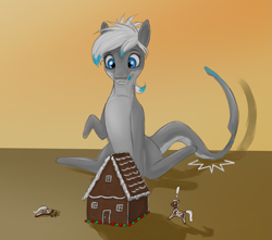 Size: 2493x2200 | Tagged: safe, artist:stray prey, oc, oc only, oc:lacera viscera, original species, pony, shark, shark pony, gills, gingerbread (food), gingerbread house, gingerbread pony, high res, imminent vore, kitchen eyes, licking, licking lips, solo focus, sternocleidomastoid, tongue out