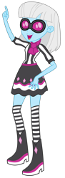 Size: 1100x3019 | Tagged: safe, artist:sketchmcreations, photo finish, human, equestria girls, g4, boots, clothes, commission, dress, female, glasses, miniskirt, open mouth, open smile, pointing, raised arm, scarf, shoes, simple background, skirt, smiling, socks, solo, thigh highs, thigh socks, transparent background, vector