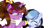 Size: 1064x696 | Tagged: safe, artist:kathepart, edit, oc, oc only, oc:kathepaint, earth pony, pony, unicorn, boop, boop edit, child, collar, couple, duo, freckles, simple background, white background
