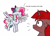 Size: 4612x3320 | Tagged: safe, artist:skysorbett, oc, oc only, oc:hardy, oc:sky sorbet, alicorn, pegasus, pony, blushing, duo, fear, female, male, saw, simple background, spread wings, stallion, sweat, translation, white background, wings