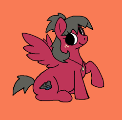 Size: 564x556 | Tagged: safe, artist:trfur, oc, oc only, oc:limestone river, pegasus, pony, jewelry, looking sideways, necklace, orange background, ponysona, raised hoof, simple background, smiling, spread wings, wings
