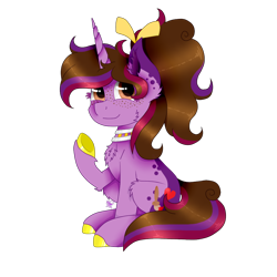 Size: 1000x1000 | Tagged: safe, artist:kathepart, oc, oc only, oc:kathepaint, pony, unicorn, 2023 community collab, derpibooru community collaboration, brown eyes, chest fluff, collar, ear fluff, freckles, hair bun, simple background, sitting, solo, transparent background