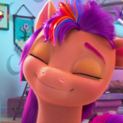 Size: 880x880 | Tagged: safe, screencap, sunny starscout, earth pony, pony, g5, my little pony: make your mark, my little pony: make your mark chapter 2, the cutie mark mix-up, 3d, cropped, cute, eyes closed, female, mane stripe sunny, mare, smiling, solo, sunnybetes