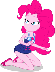 Size: 2854x3743 | Tagged: safe, alternate version, artist:dustinwatsongkx, pinkie pie, human, equestria girls, g4, accessory swap, bare shoulders, clothes, clothes swap, female, high res, one-piece swimsuit, sandals, sci-twi swimsuit, simple background, sleeveless, solo, swimsuit, swimsuit swap, transparent background