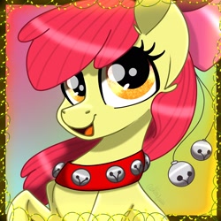 Size: 2048x2048 | Tagged: safe, artist:sketchash_, apple bloom, earth pony, pony, g4, bells, christmas, christmas lights, collar, female, filly, foal, high res, holiday, solo