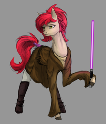 Size: 1550x1800 | Tagged: safe, artist:stray prey, oc, oc only, earth pony, pony, hoof hold, lightsaber, solo, star wars, sternocleidomastoid, weapon