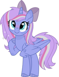 Size: 1384x1808 | Tagged: safe, artist:starcollider, derpibooru exclusive, oc, oc:starcollider, alicorn, pony, 2023 community collab, derpibooru community collaboration, .svg available, alicorn oc, base used, blushing, bow, cute, female, hair bow, horn, mare, palindrome get, simple background, solo, svg, transparent background, vector, wings