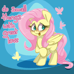 Size: 2200x2200 | Tagged: safe, artist:lou, fluttershy, pegasus, pony, g4, blushing, cute, dialogue, female, high res, mother teresa, open mouth, open smile, redraw, shyabetes, smiling, solo