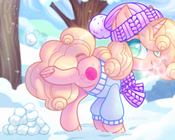 Size: 1280x1024 | Tagged: safe, artist:sadelinav, oc, oc only, pony, unicorn, butt, clothes, female, mare, plot, snow, snowball, snowfall, solo, tree, winter