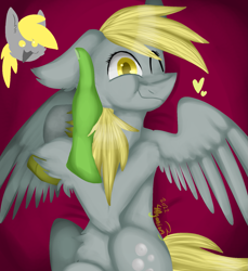Size: 1451x1587 | Tagged: safe, artist:4agonism, derpy hooves, oc, oc:anon, human, pegasus, pony, g4, bed, cheek fluff, cheek squish, chubby cheeks, cloven hooves, colored hooves, cute, derp, derpabetes, disembodied hand, duo, ear fluff, ears back, elbow fluff, female, female focus, floppy ears, hand, heart, holding head, human on pony petting, looking at you, lying down, male, multeity, on back, one ear down, one eye closed, petting, smiling, smiling at you, solo focus, spread wings, squishy cheeks, unshorn fetlocks, weapons-grade cute, wings, wink, winking at you