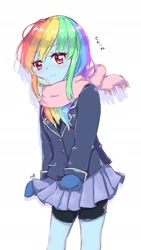 Size: 1088x1934 | Tagged: safe, artist:moh_mlp2, rainbow dash, human, equestria girls, g4, blushing, clothes, mittens, simple background, skirt, solo, sweater, white background, winter