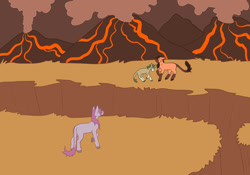 Size: 1280x895 | Tagged: safe, artist:s0ftserve, horse, butt, plot, prehistoric, volcano