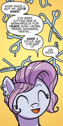 Size: 665x1326 | Tagged: safe, artist:kate sherron, idw, pixie cut (g4), earth pony, pony, g4, spoiler:comic, spoiler:comic74, dialogue, female, mare, offscreen character, solo, speech bubble