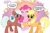 Size: 1125x750 | Tagged: safe, artist:carla speed mcneil, idw, official comic, applejack, pinkie pie, toffee truffle, earth pony, pony, friends forever #1, g4, my little pony: friends forever, spoiler:comic, blue ribbon, dialogue, female, mare, speech bubble, trio