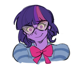 Size: 1349x1293 | Tagged: safe, artist:raessahsaysstuff, sci-twi, twilight sparkle, human, equestria girls, g4, bust, clothes, female, glasses, looking at you, simple background, smiling, smiling at you, solo, white background