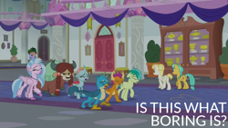 Size: 1920x1080 | Tagged: safe, edit, edited screencap, editor:quoterific, screencap, auburn vision, citrine spark, gallus, ocellus, sandbar, silverstream, smolder, summer breeze, yona, changeling, earth pony, griffon, hippogriff, pony, yak, g4, school daze, butt, eyes closed, friendship student, plot, student six