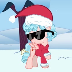 Size: 400x400 | Tagged: safe, cozy glow, pegasus, pony, g4, christmas, female, filly, foal, hat, holiday, santa hat, solo, sunglasses